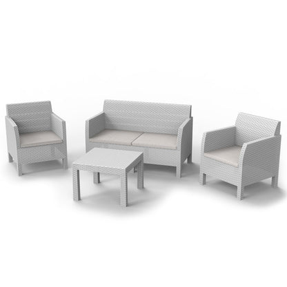 Salotto da giardino effetto rattan 4 posti con cuscini - Matilde