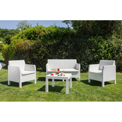 Salotto da giardino effetto rattan 4 posti con cuscini - Matilde