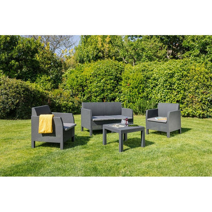 Salotto da giardino effetto rattan 4 posti con cuscini - Matilde