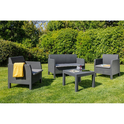 Salotto da giardino effetto rattan 4 posti con cuscini - Matilde