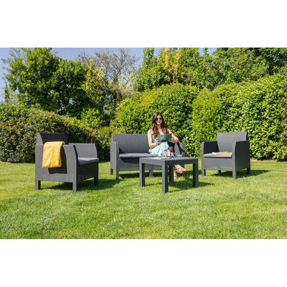 Salotto da giardino effetto rattan 4 posti con cuscini - Matilde