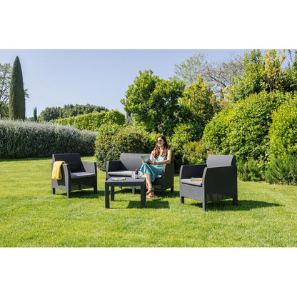 Salotto da giardino effetto rattan 4 posti con cuscini - Matilde