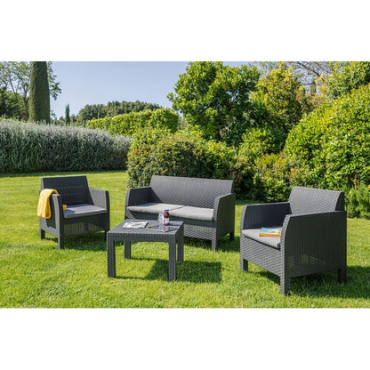 Salotto da giardino effetto rattan 4 posti con cuscini - Matilde