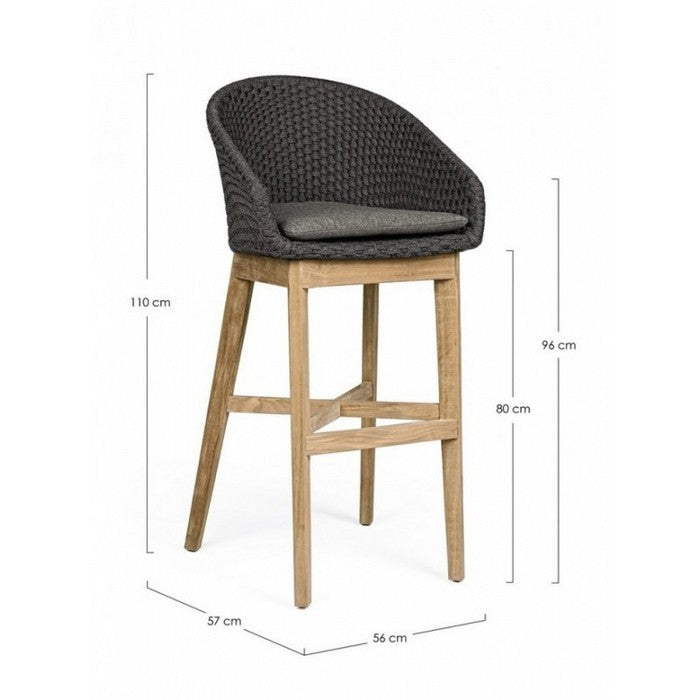 Sgabello alto da bar in corda e legno - Coachella