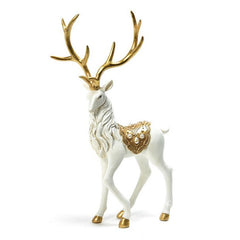 Renna in piedi in resina bianco e oro per decorazione natalizia