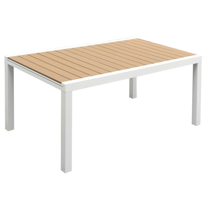 Tavolo da giardino allungabile in alluminio bianco con piano effetto legno - Ever