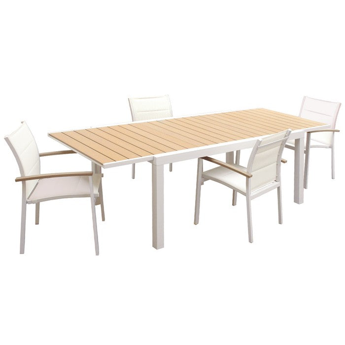 Tavolo da giardino allungabile in alluminio bianco con piano effetto legno - Ever