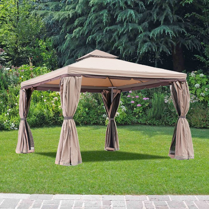 Gazebo da giardino in alluminio con copertura in poliestere con tende -  Passion