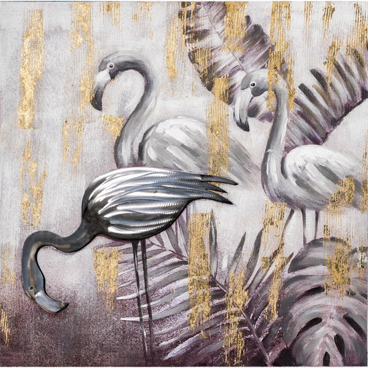 Quadro olio su tela 100x100 cm - Silver Birds - AMBIENTI GLAMOUR - 34269427990744