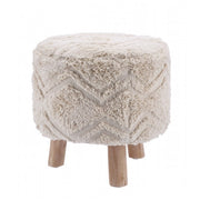 Pouf tondo in tessuto con gambe in legno