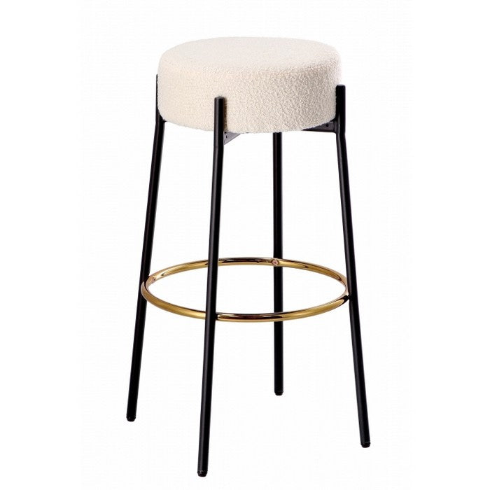 Sgabello alto con seduta bouclé e gambe in ferro - Bouclé