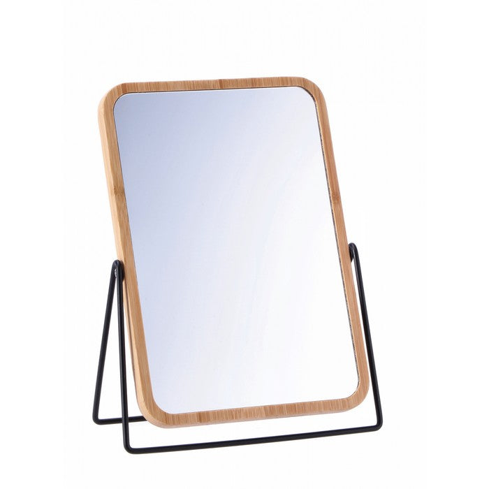 Specchio per trucco in metallo e bamboo