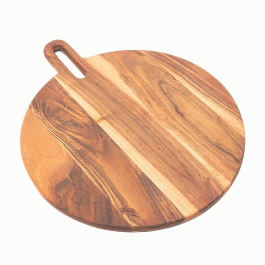 Tagliere in legno naturale tondo con manico 42x35 cm - MERCURY - 