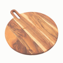 Tagliere in legno naturale tondo con manico 42x35 cm