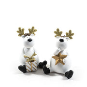Renna in resina bianco e oro per decorazione natalizia