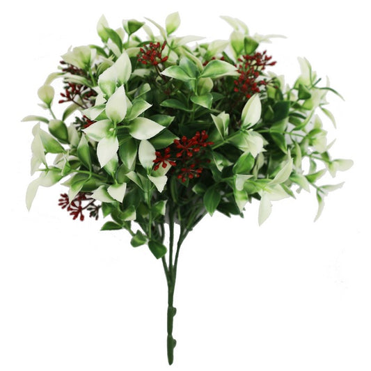 Pick artificiale con foglie bianche e boccioli rossi - BEST - 34269525967064