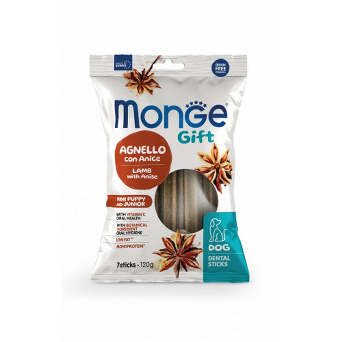 Monge Gift Puppy And Junior Mini Dog Agnello con Anice Dental Sticks 120g - MONGE - 34774511452376