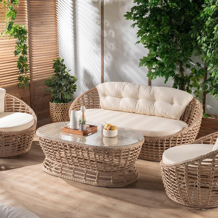 Salotto Da Giardino Salottino in Rattan Set Mobili 4 Posti Tavolino Ripiano In Vetro Divano 2 Posti 2 Poltrone Terrazzo Piscina Balcone Cuscini Grigio | Leroy Merlin Salotto Da Giardino Salottino in Rattan Set Mobili 4 Posti Tavolino Ripiano In Vetro Divano 2 Posti 2 Poltrone Terrazzo Piscina Balcone Cuscini Grigio | Leroy Merlin