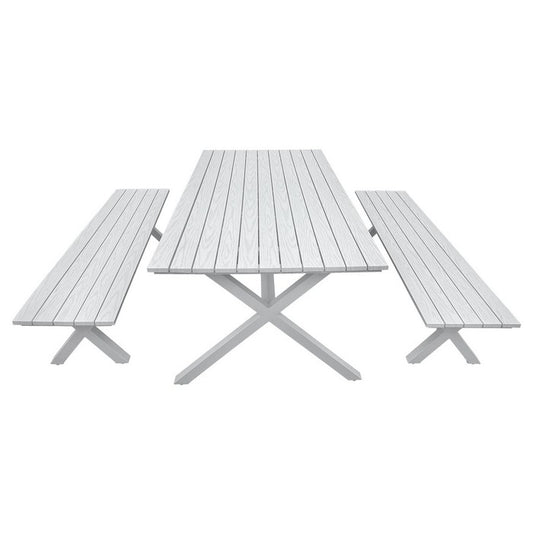 Tavolo pic-nic da giardino con panche in alluminio bianco - Eros - BEST - 34318778400984