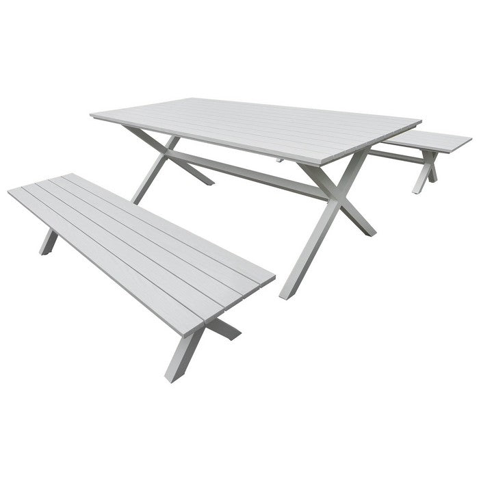 Tavolo pic-nic da giardino con panche in alluminio bianco - Eros - BEST - 34318778400984