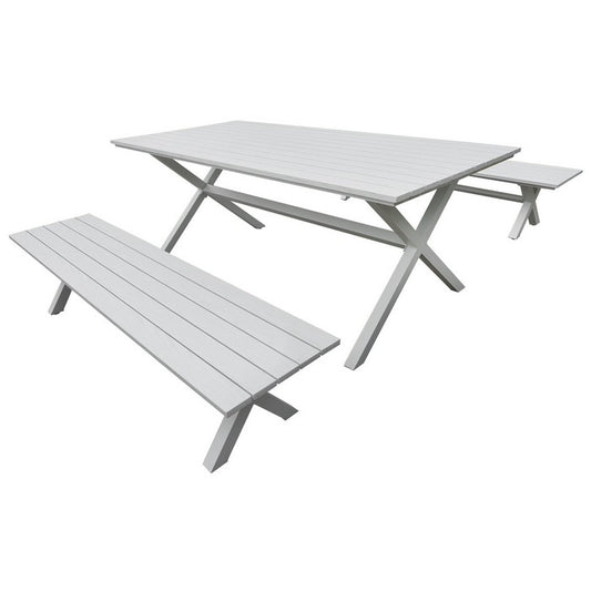 Tavolo pic-nic da giardino con panche in alluminio bianco - Eros - BEST - 34318778400984