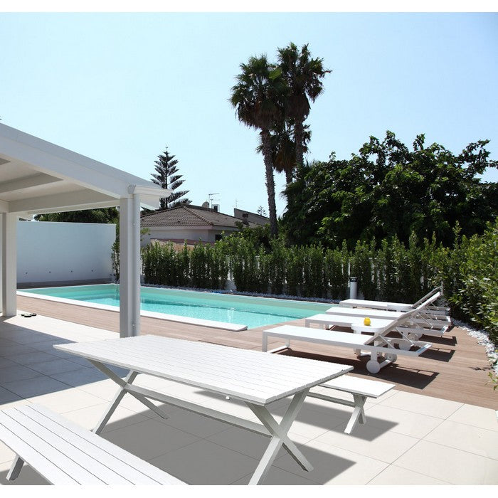 Tavolo pic-nic da giardino con panche in alluminio bianco - Eros - BEST - 34318779482328