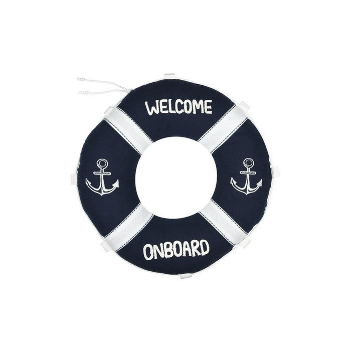 Cuscino tondo in cotone con ancore e scritta welcome 50 cm - Escale Boue - SA STOF FRANCE - 34739042418904