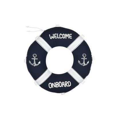 Cuscino tondo in cotone con ancore e scritta welcome 50 cm - Escale Boue