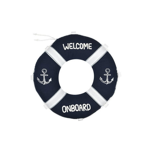 Cuscino tondo in cotone con ancore e scritta welcome 50 cm - Escale Boue - SA STOF FRANCE - 34739042681048
