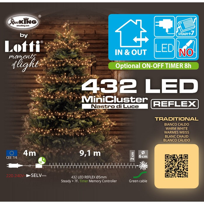 Catena lineare a nastro con 432 luci a LED per decorazione natalizia