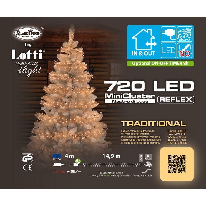 Catena lineare a nastro con 720 luci a LED per decorazione natalizia filo bianco