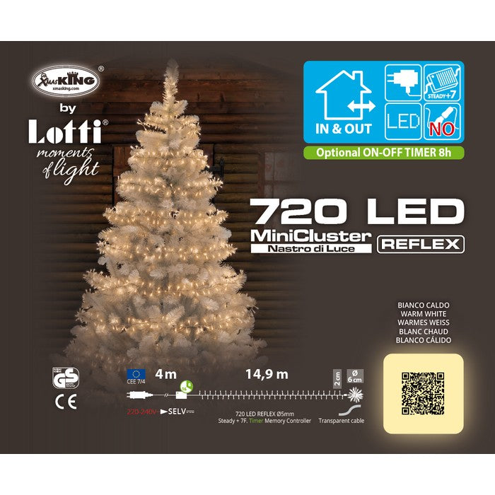 Catena lineare a nastro con 720 luci a LED per decorazione natalizia filo bianco