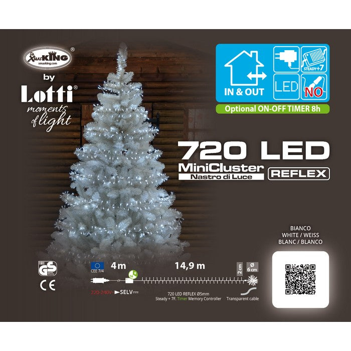 Catena lineare a nastro con 720 luci a LED per decorazione natalizia filo bianco