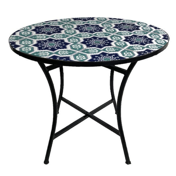 Tavolo Da Balcone Semicircolare A Mosaico VidaXL – Blu E Bianco, Fissaggio A Ringhiera Fino A 18cm, Pieghevole, Struttura In Ferro