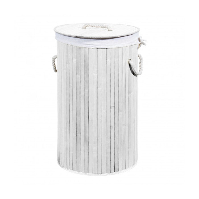 Cesto portabiancheria tondo in bambù con coperchio