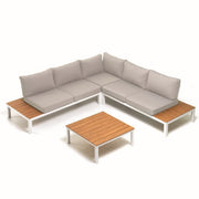 Salotto angolare in alluminio e poliwood effetto legno