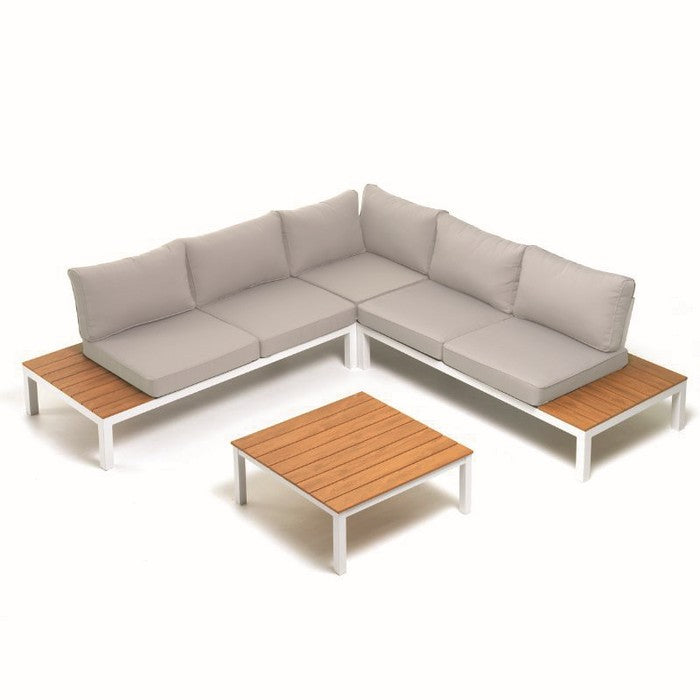 Salotto angolare in alluminio e poliwood effetto legno