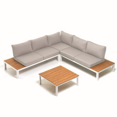 Salotto angolare in alluminio e poliwood effetto legno