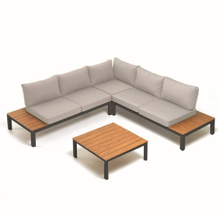 Salotto angolare in alluminio e poliwood effetto legno