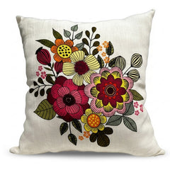 Cuscino bianco in cotone con stampa fiori 45x45 cm