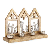 Porta candela 4 posti natalizio con natività - Chameli