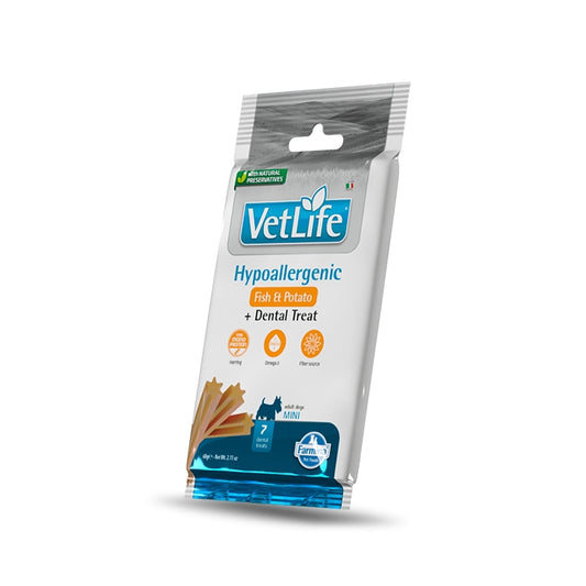 Vet Life Dog Dental Treat Hypoallergenic Pesce e patate Adult Mini 60g - FARMINA - 64826541736314