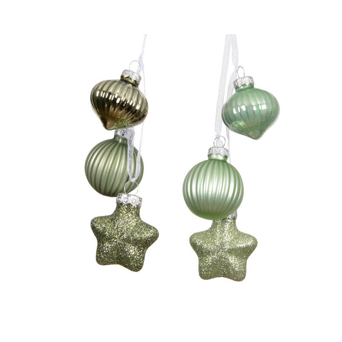Tris di decorazioni natalizie in vetro da appendere