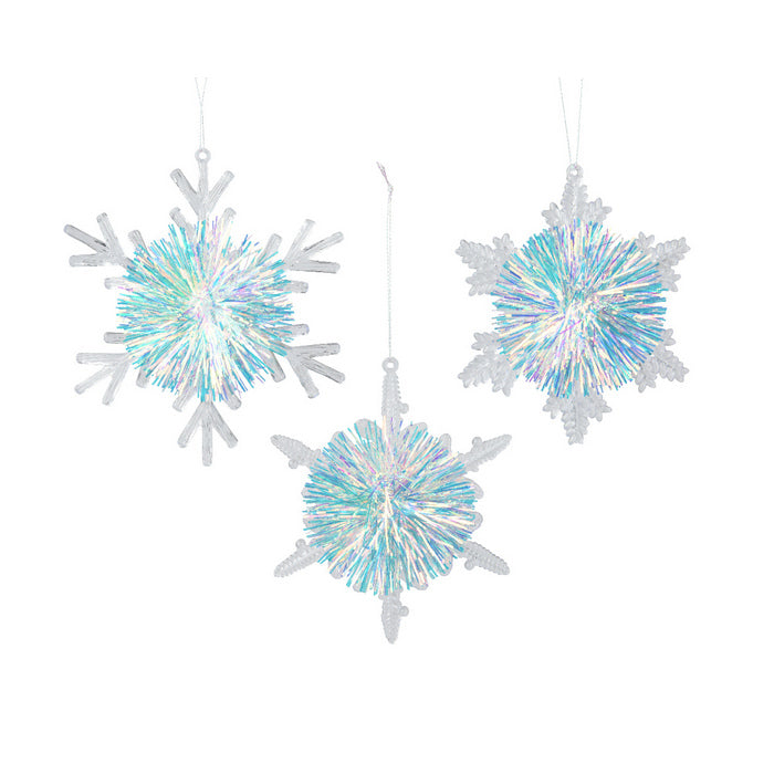 Fiocco di neve per decorazione natalizia in plastica azzurro 10 cm