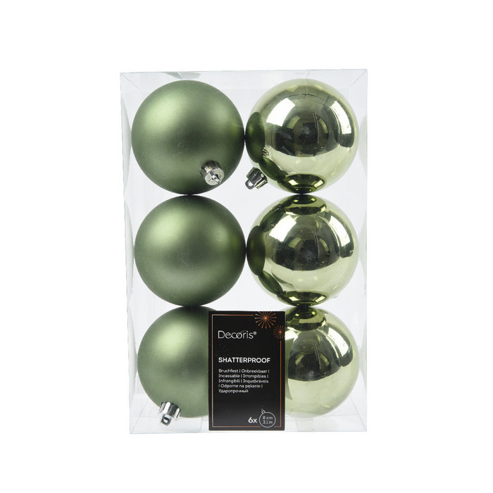 Set 6 palline di Natale in plastica 8 cm