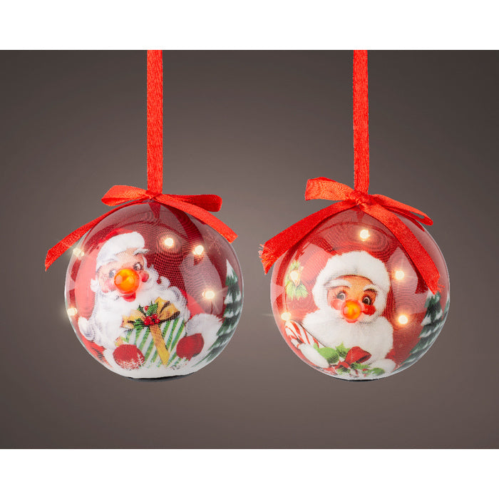 Palla di Natale luminosa con LED lampeggiante con Babbo Natale 8 cm