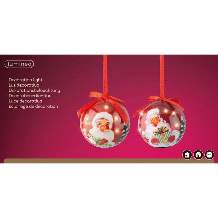 Palla di Natale luminosa con LED lampeggiante con Babbo Natale 8 cm