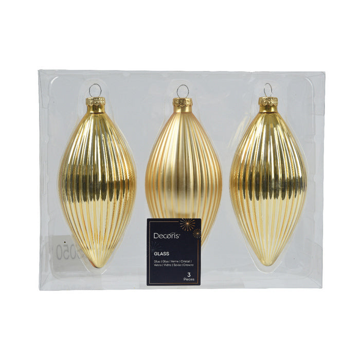 Set 3 pendagli natalizi decorativi in vetro a goccia 13 cm