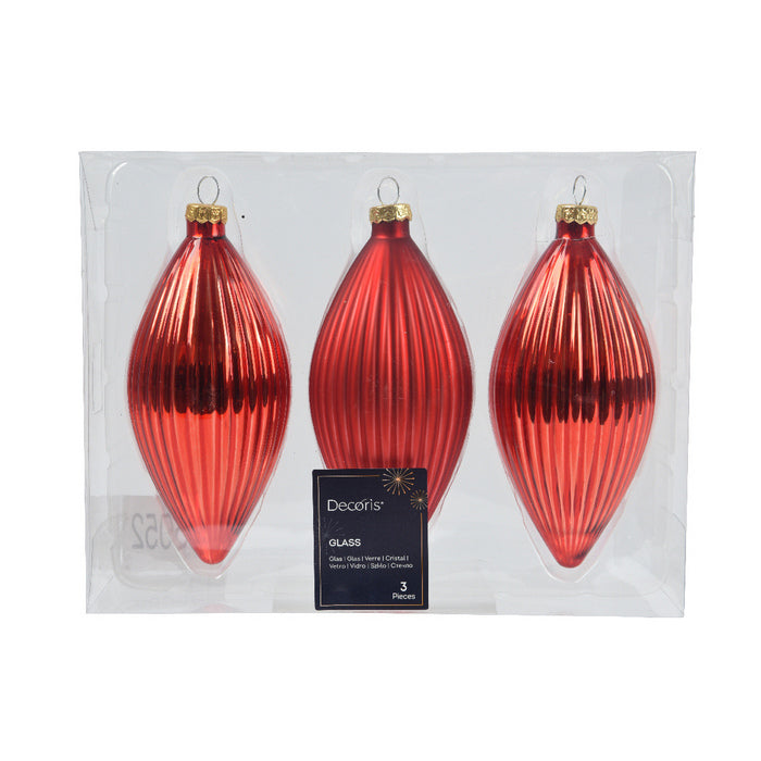 Set 3 pendagli natalizi decorativi in vetro a goccia 13 cm