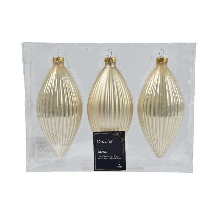 Set 3 pendagli natalizi decorativi in vetro a goccia 13 cm